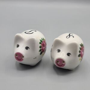 Vintage Ceramic Floral Pig Salt and Pepper Shakers White Porcelain